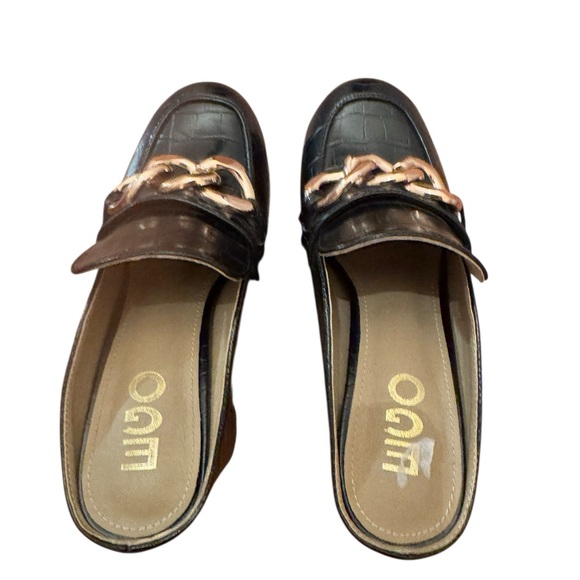 EGO Chunky Platform Leather Mule Heels Chain Detail Size 5 - Picture 6 of 8